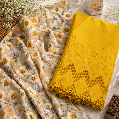 Buy Combo Floral Rayon Print Diamond with Apliq Plazo Fabric 043
