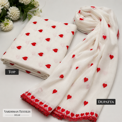 Buy Combo Red Heart Kadai Kora Cotton Top & Dupatta with Apliq Plazo Fabric