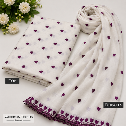 Buy Combo Wine Heart Kadai Kora Cotton Top & Dupatta with Apliq Plazo Fabric