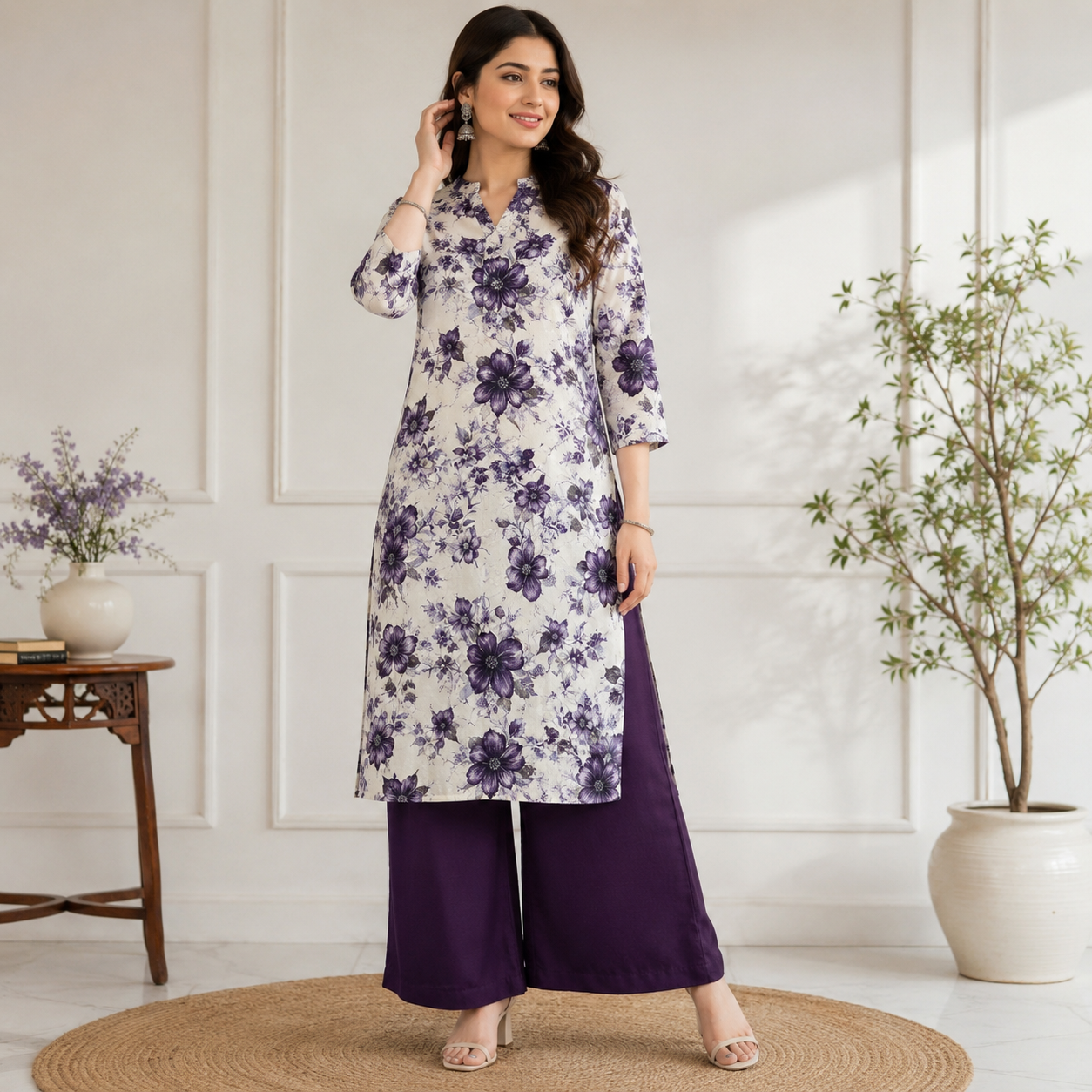 Buy Combo Floral Rayon Printed with Wine Dark Rayon Cotton Fabric 062