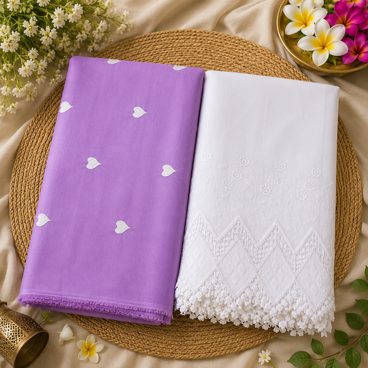 Buy Rayon Combo Levender Base White Heart Kadai with Apliq Plazo Fabric