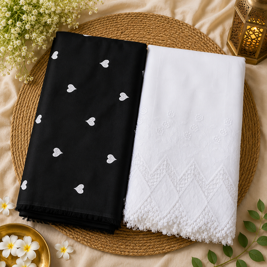 Buy Rayon Combo Black Base White Heart Kadai with Apliq Plazo Fabric