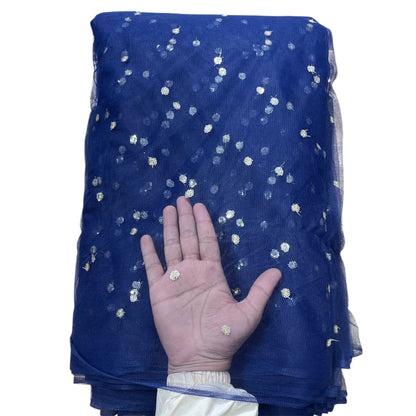 Navy Blue Butti Net Fabric