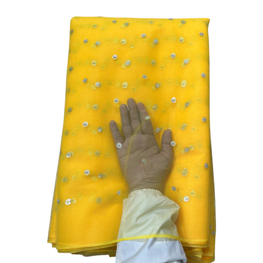 Yellow Butti Net Fabric