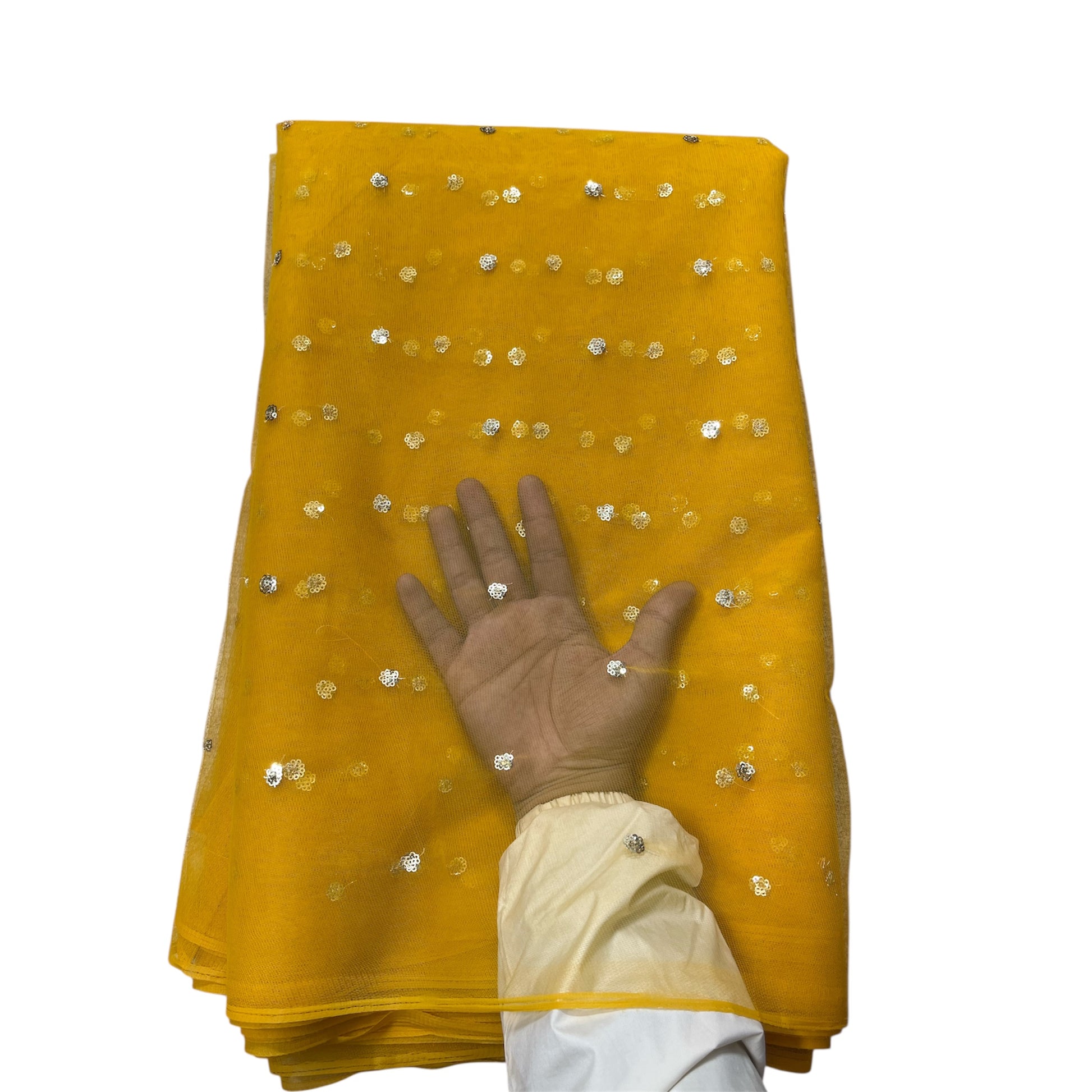 Mustard Butti Net Fabric