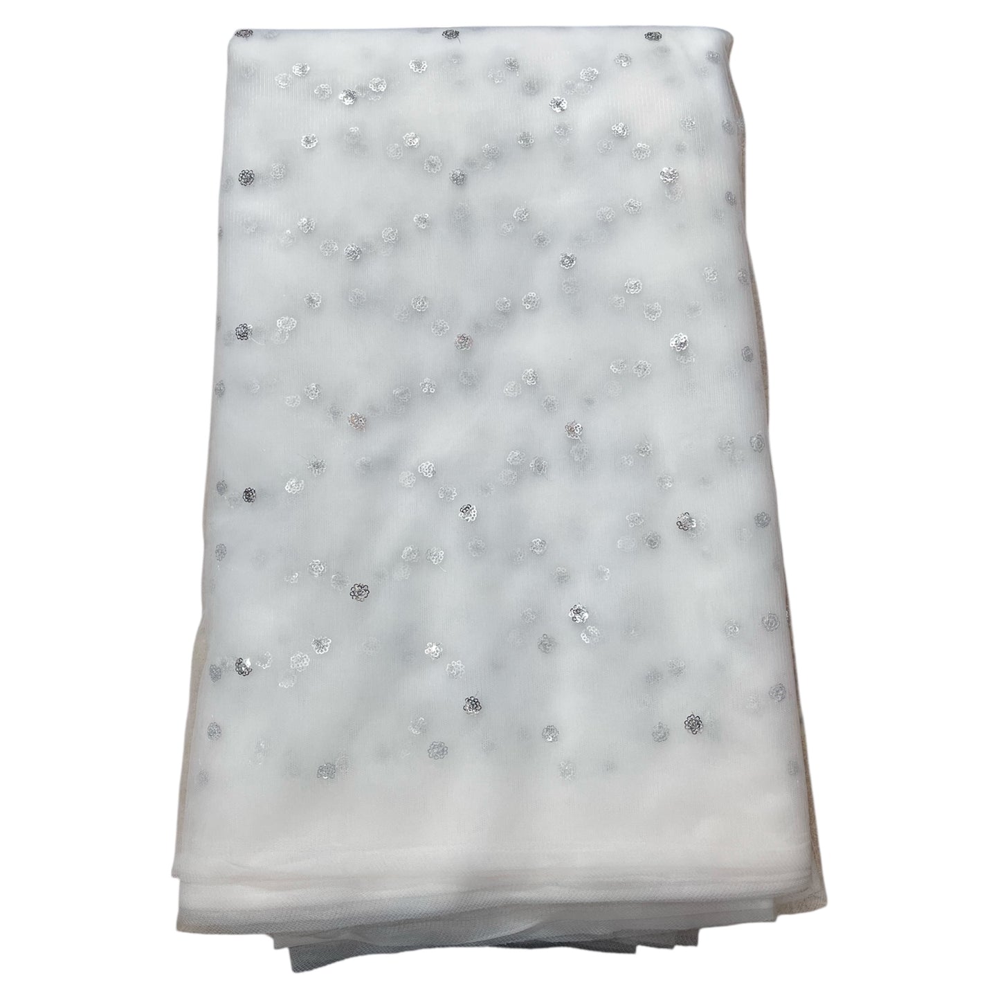White Silver Butti Net Fabric