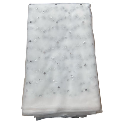 White Silver Butti Net Fabric