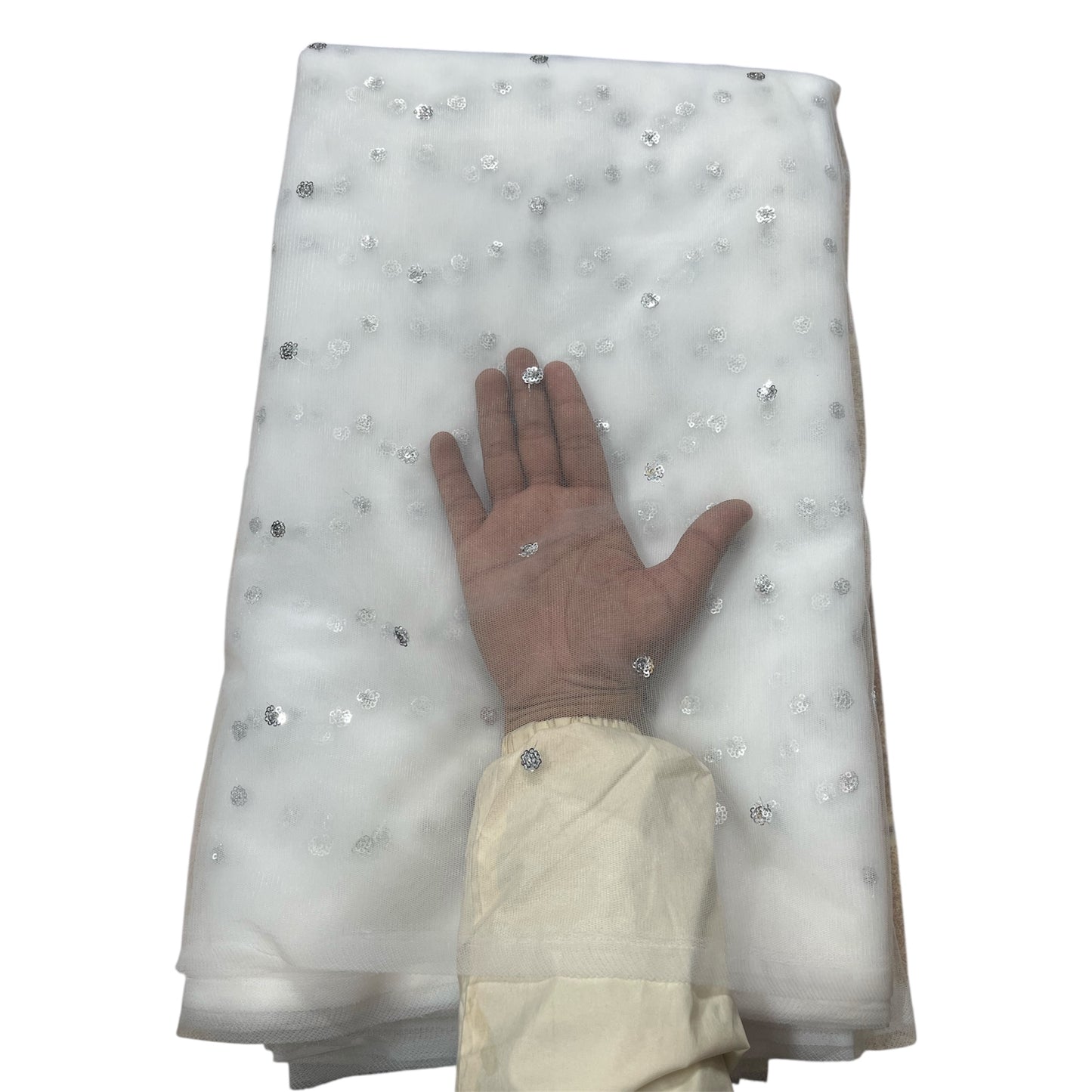 White Silver Butti Net Fabric