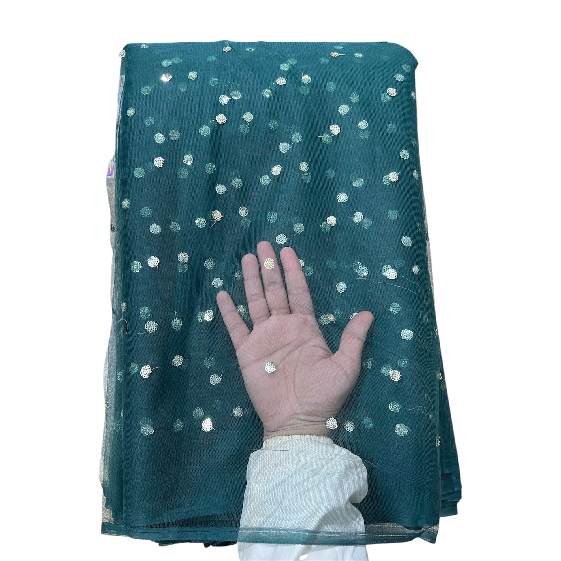  Bottle Green Butti Net Fabric