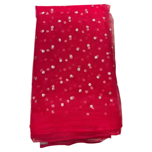 Red Butti Net Fabric