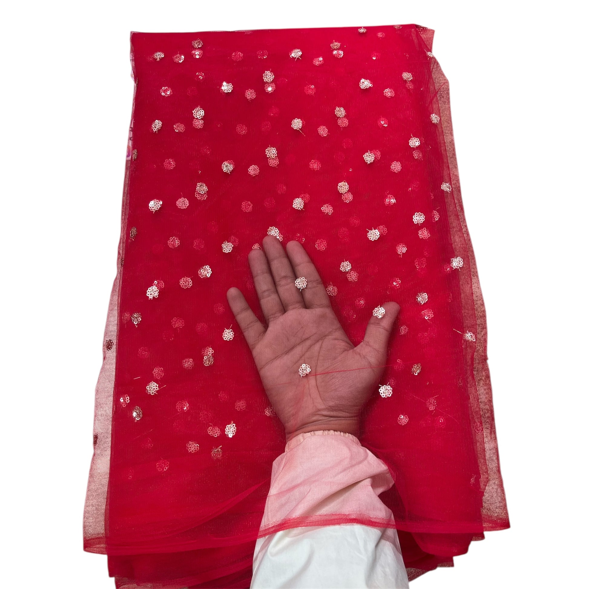 Red Butti Net Fabric