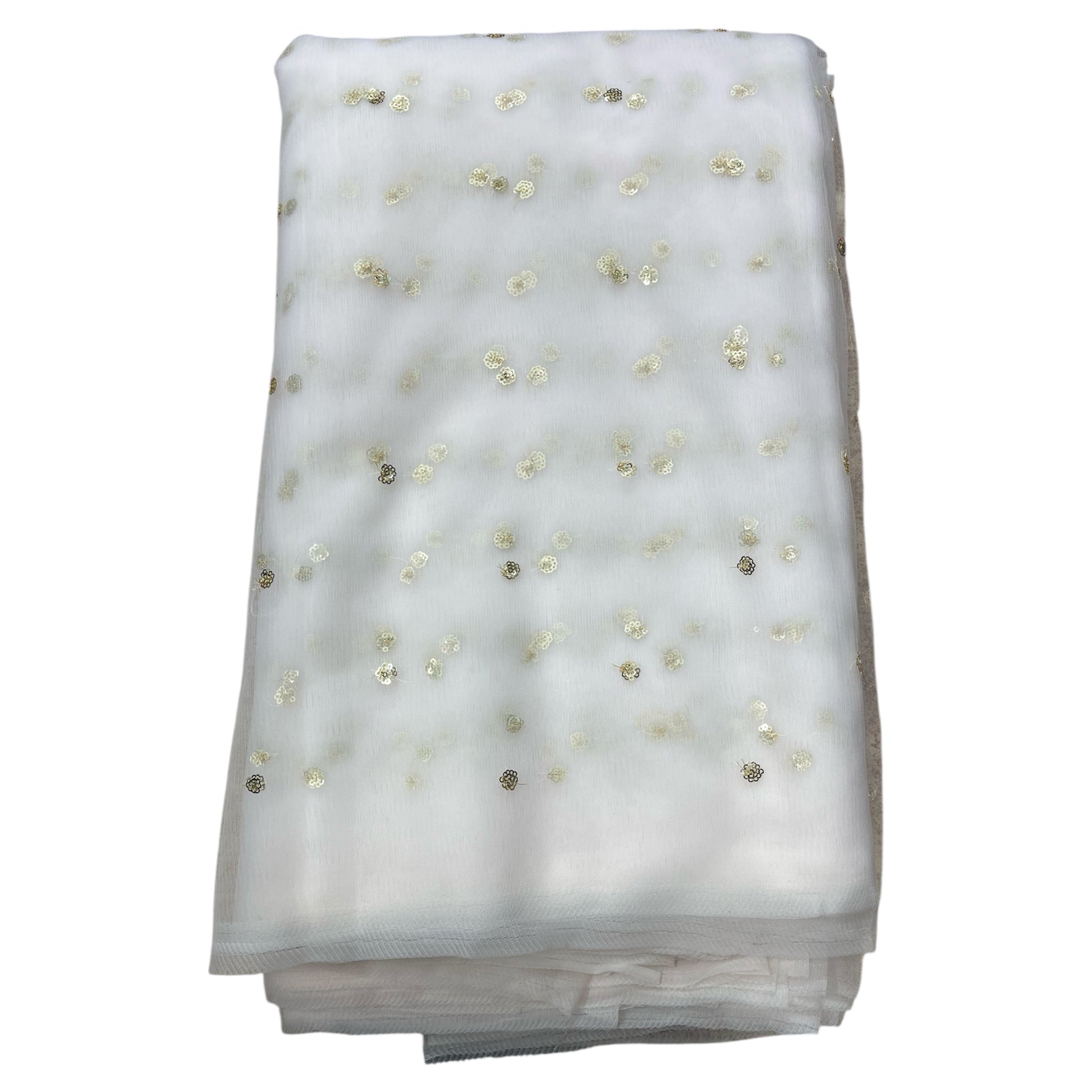 White Golden Butti Net Fabric