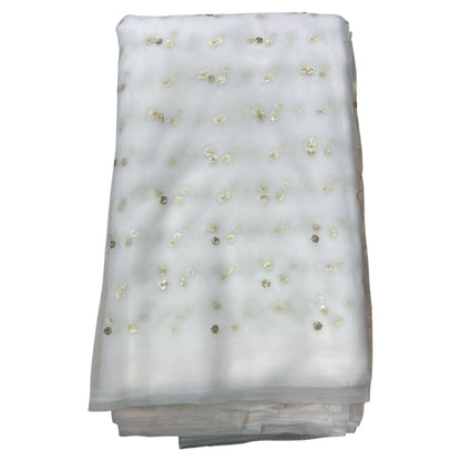 White Golden Butti Net Fabric