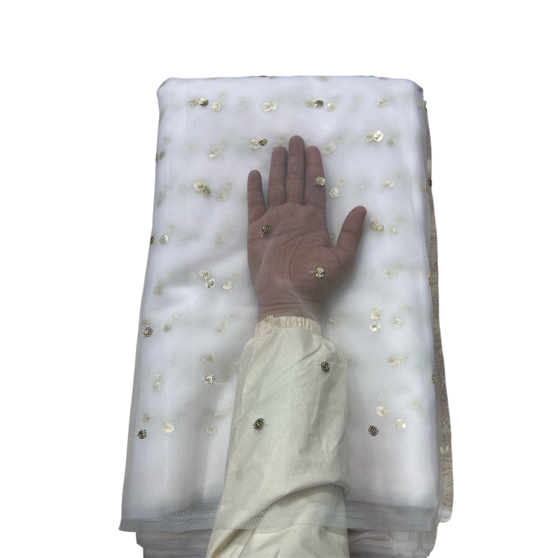 White Golden Butti Net Fabric