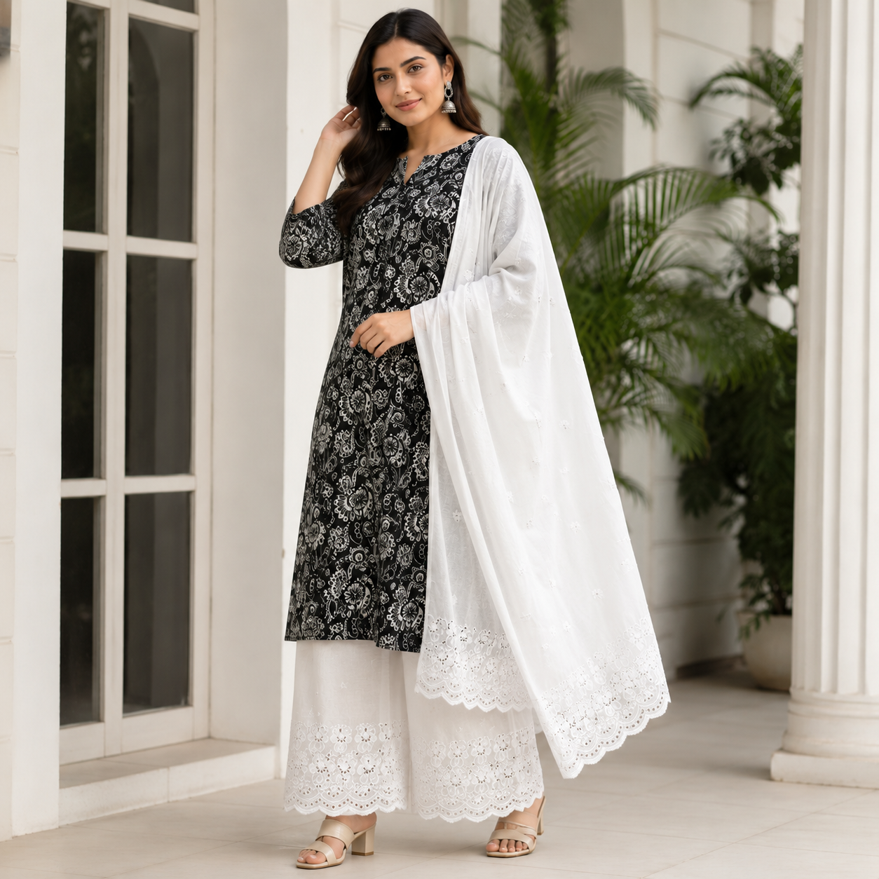 Buy Combo Rayon Printed Top with Kora Cotton Plazo Bottom & Dupatta Fabric