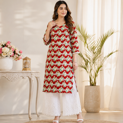 Buy Rayon Print with Kadai Top & Apliq Plazo Bottom (071)
