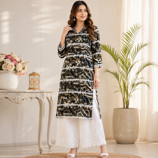 Buy Rayon Print with Kadai Top & Apliq Plazo Bottom (072)