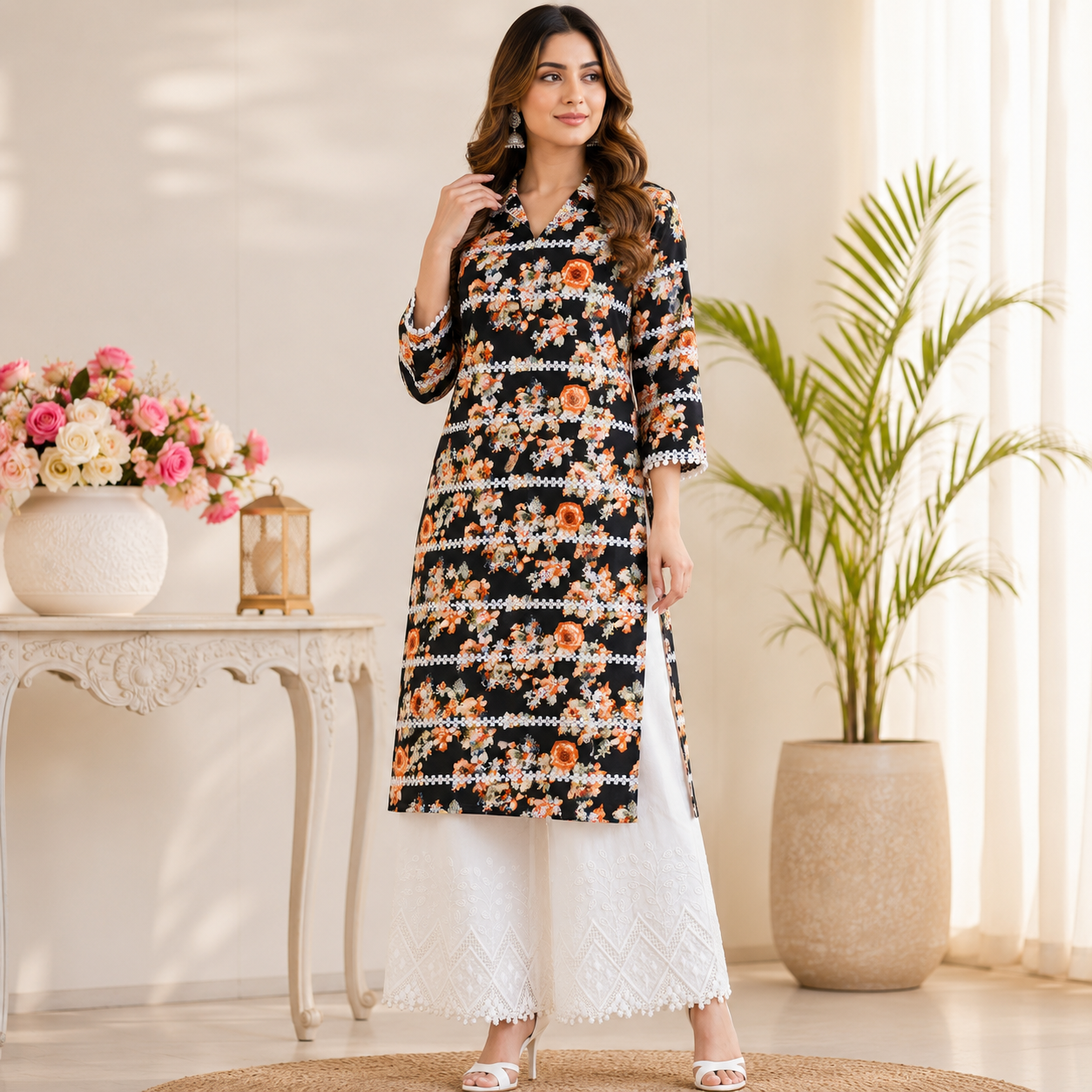Buy Rayon Print with Kadai Top & Apliq Plazo Bottom (073)