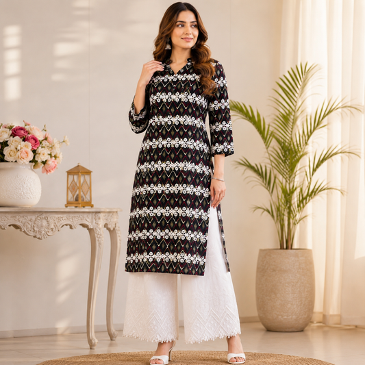 Buy Rayon Print with Kadai Top & Apliq Plazo Bottom (074)