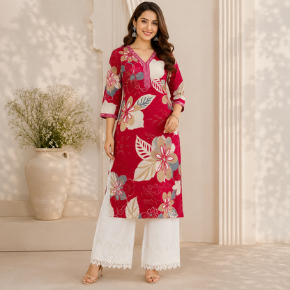 Buy Combo Floral Rayon Print Diamond with Apliq Plazo Fabric 045