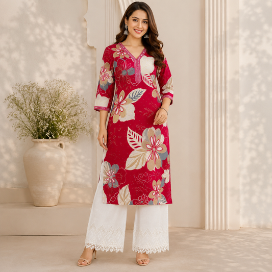 Buy Combo Floral Rayon Print Diamond with Apliq Plazo Fabric 045