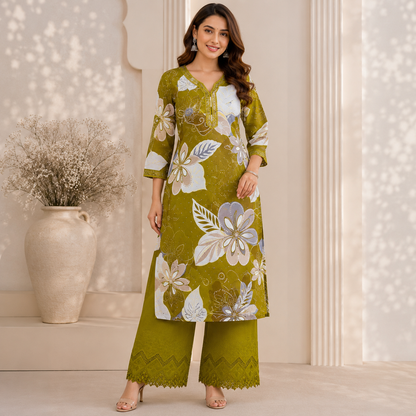 Buy Combo Floral Rayon Print Diamond with Apliq Plazo Fabric 047