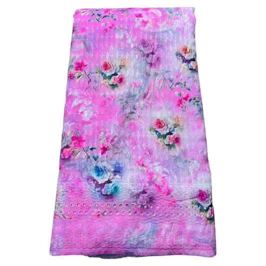 Buy Pink Cotton Digital Chikankari Fabric 201