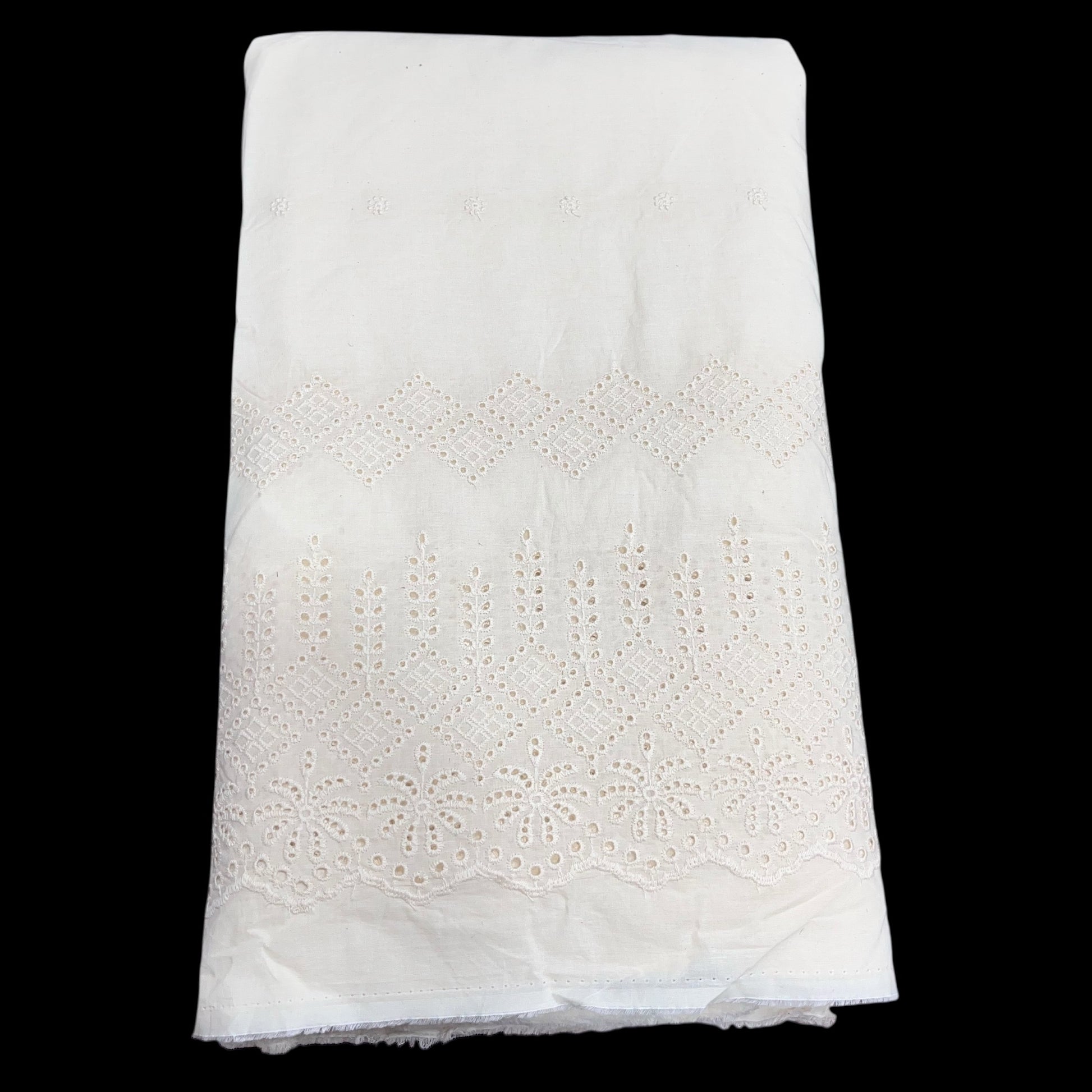  Kora Cotton Dyeable Border Pattern Chikankari Embroidered Fabric