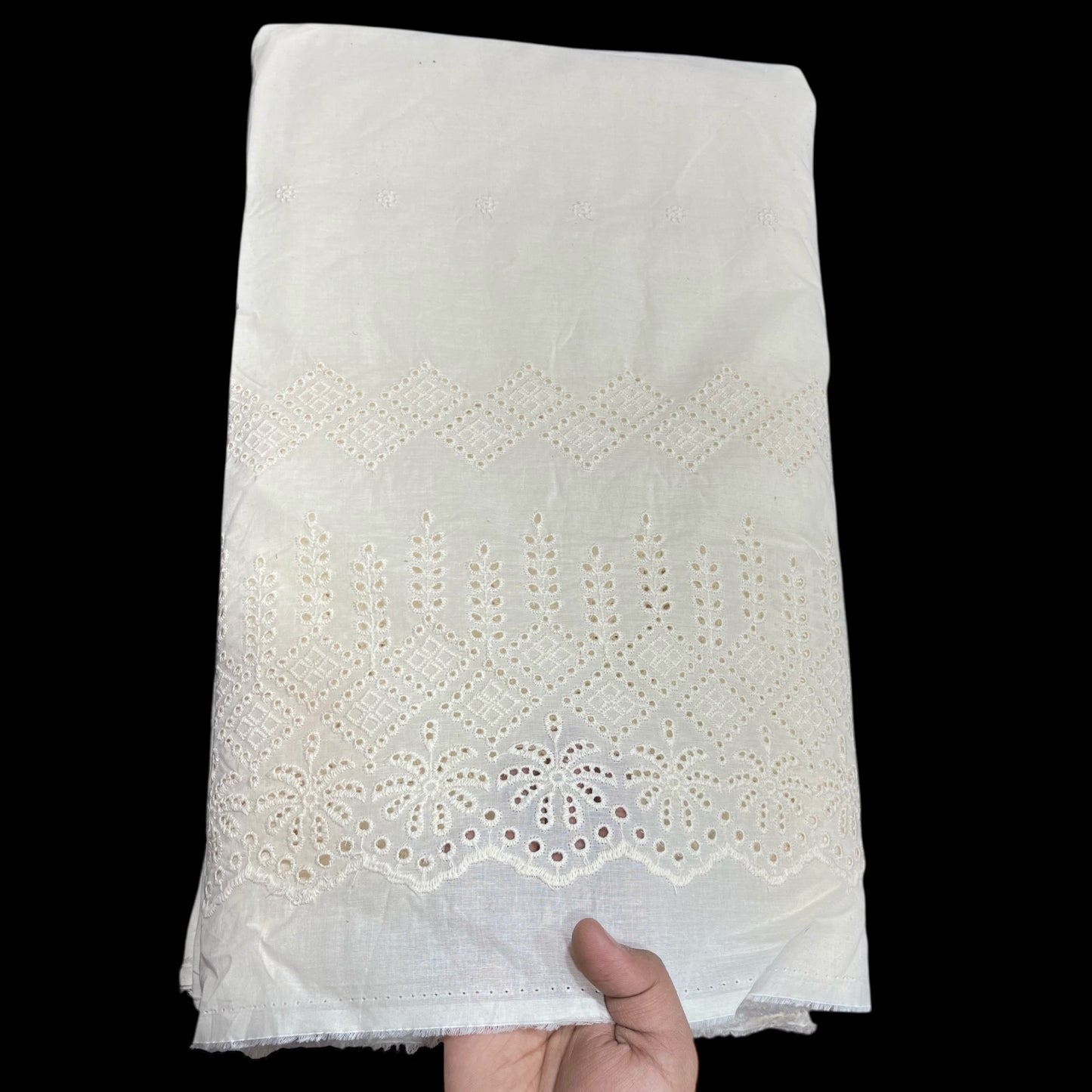  Kora Cotton Dyeable Border Pattern Chikankari Embroidered Fabric