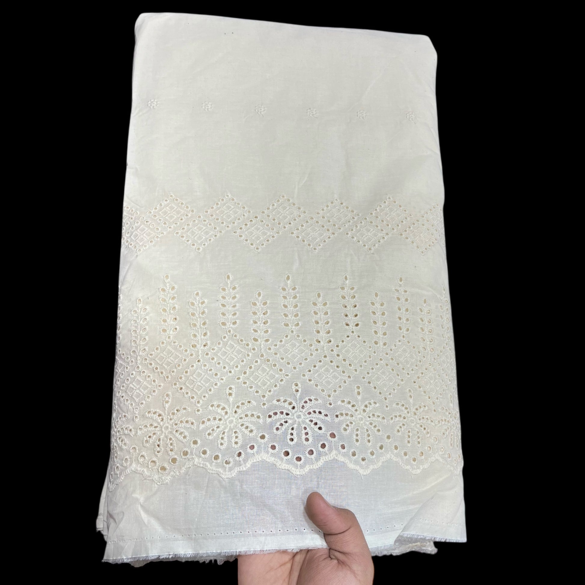  Kora Cotton Dyeable Border Pattern Chikankari Embroidered Fabric