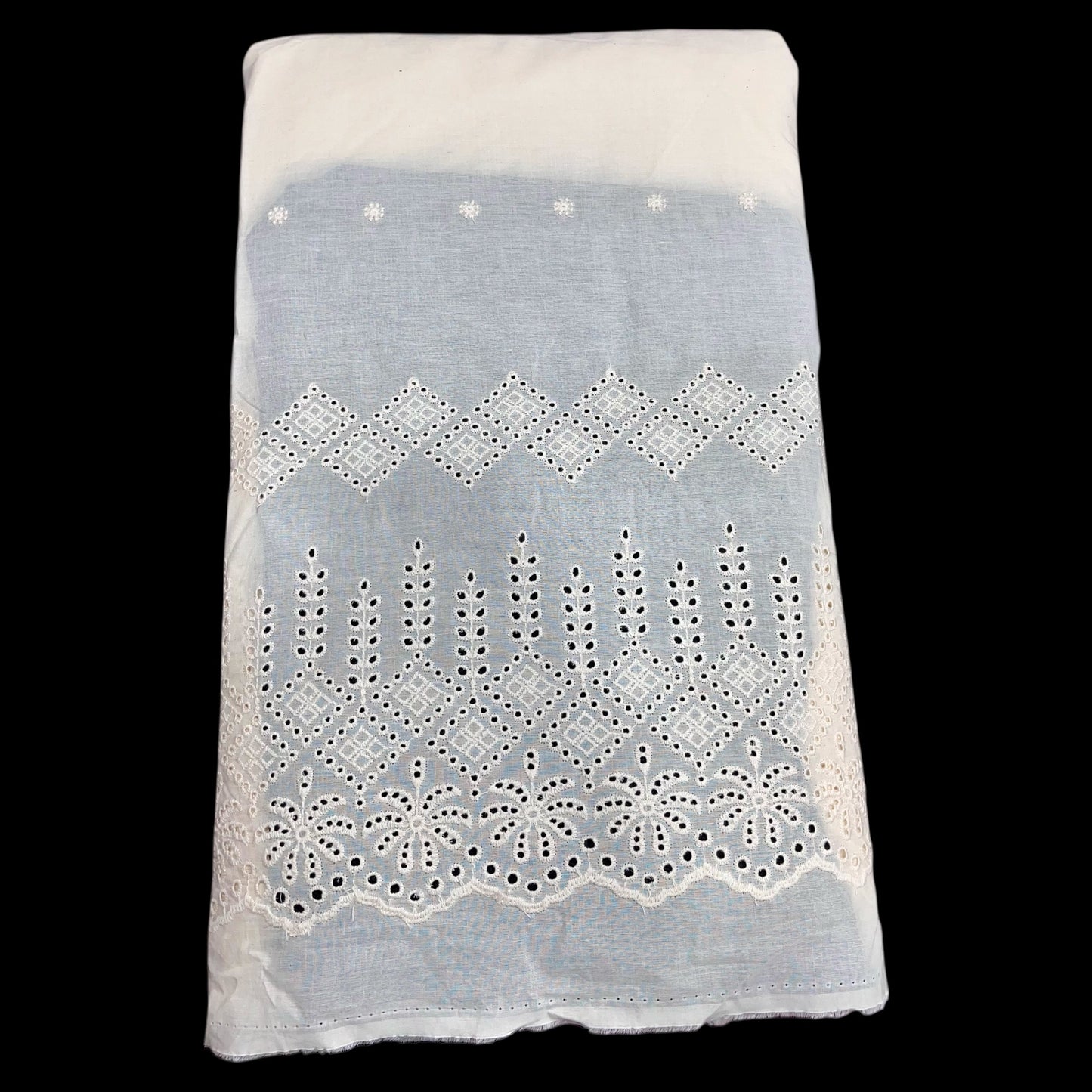  Kora Cotton Dyeable Border Pattern Chikankari Embroidered Fabric