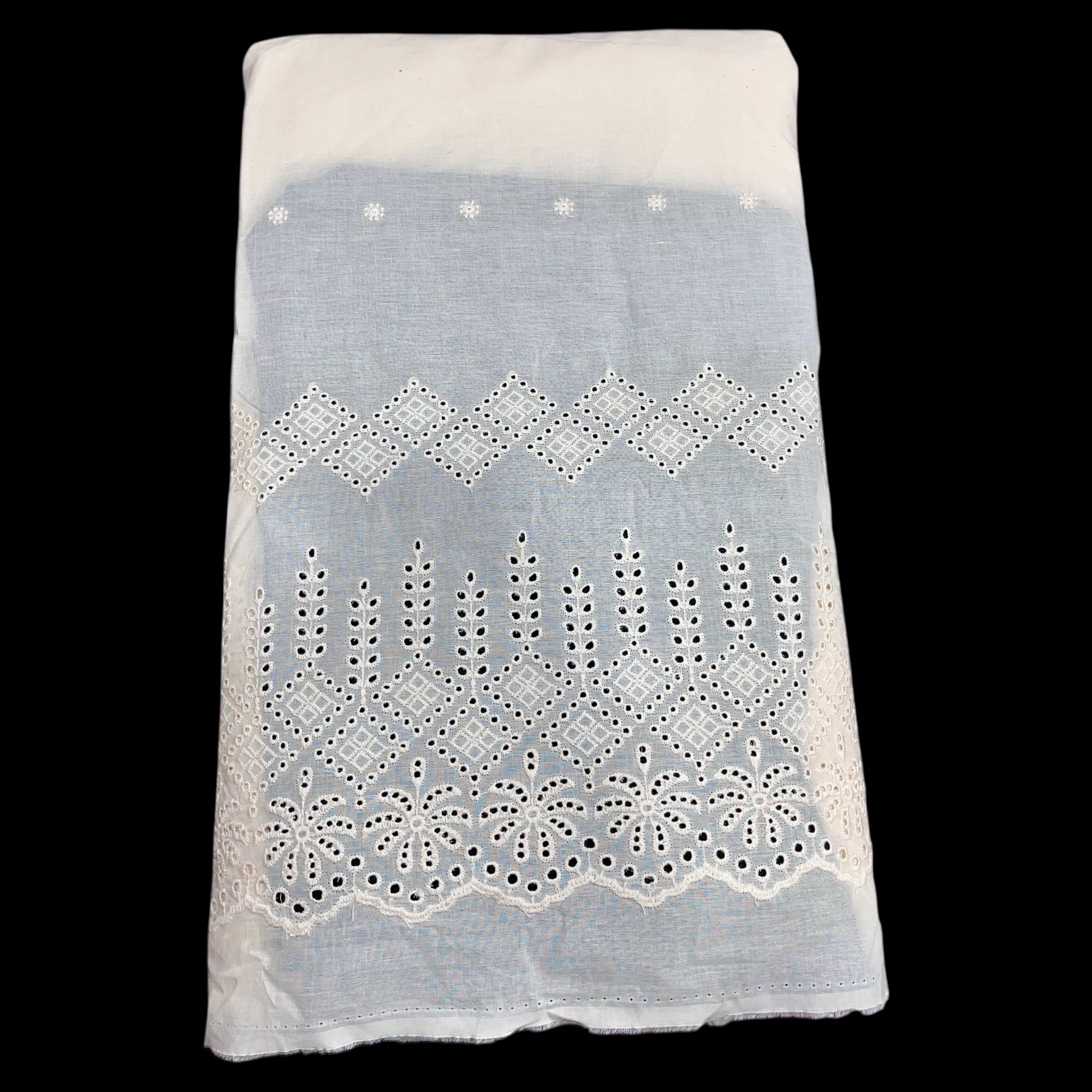  Kora Cotton Dyeable Border Pattern Chikankari Embroidered Fabric