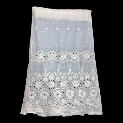 Buy Kora Cotton Dyeable Border Pattern Chikankari Embroidered Fabric 045