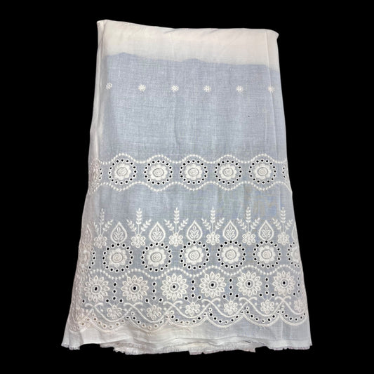Buy Kora Cotton Dyeable Border Pattern Chikankari Embroidered Fabric 045