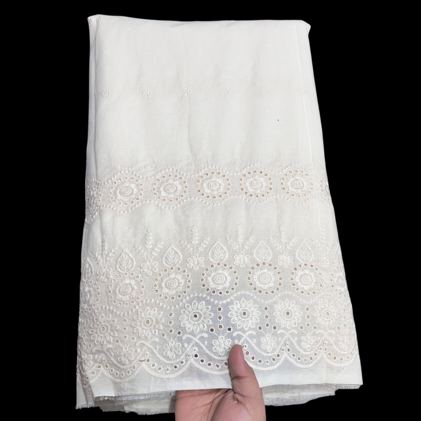 Buy Kora Cotton Dyeable Border Pattern Chikankari Embroidered Fabric 045