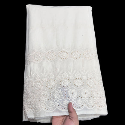 Buy Kora Cotton Dyeable Border Pattern Chikankari Embroidered Fabric 045