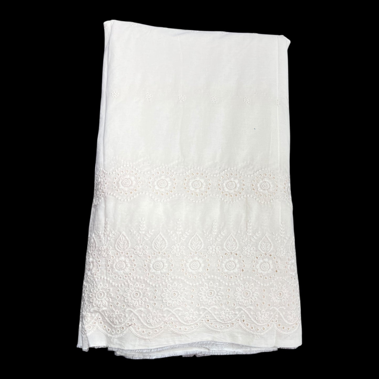 Buy Kora Cotton Dyeable Border Pattern Chikankari Embroidered Fabric 045