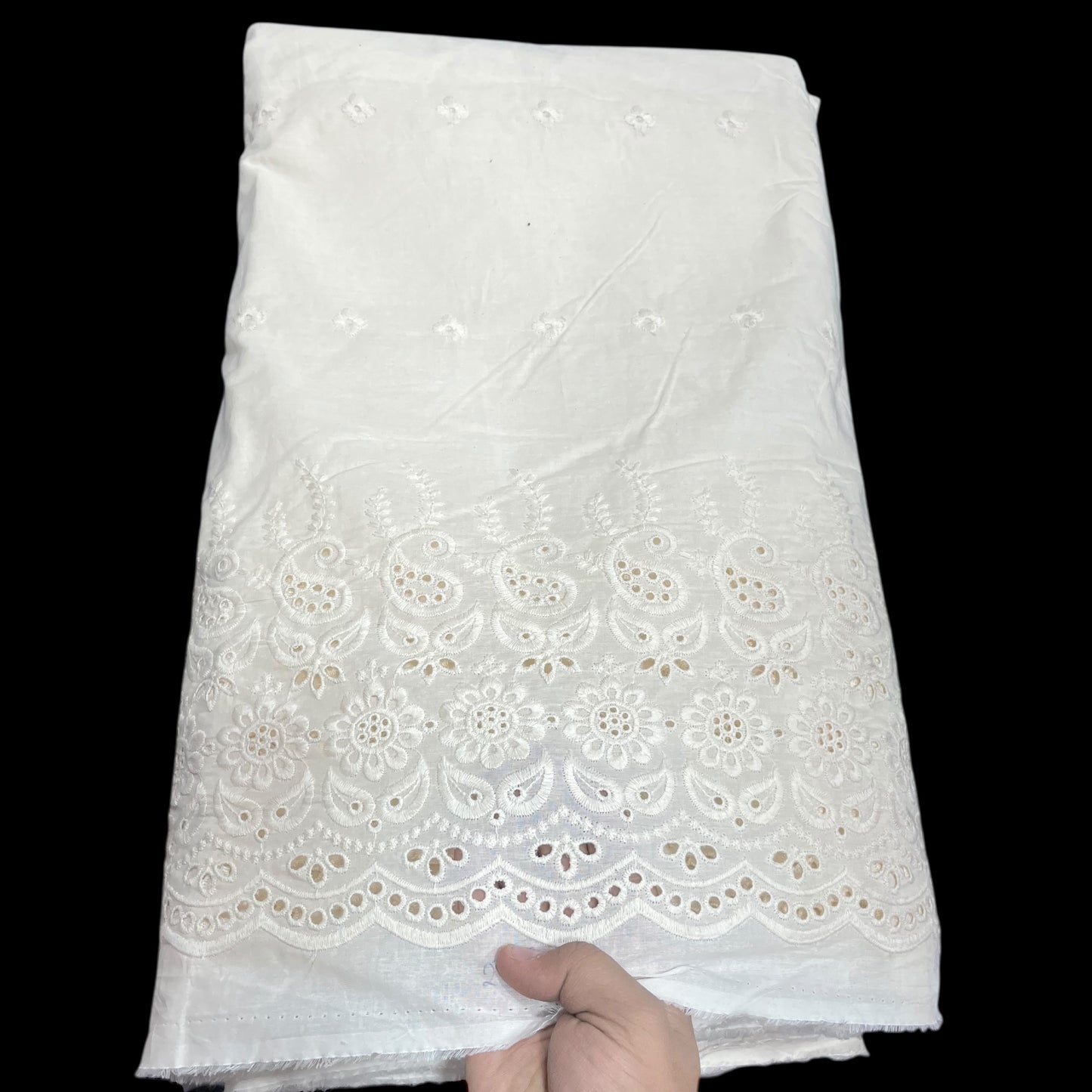  Kora Cotton Dyeable Border Pattern Chikankari Embroidered Fabric