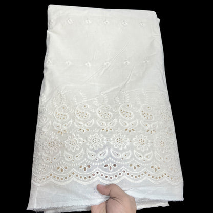 Kora Cotton Dyeable Border Pattern Chikankari Embroidered Fabric