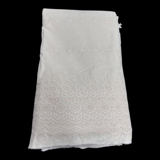  Kora Cotton Dyeable Border Pattern Chikankari Embroidered Fabric
