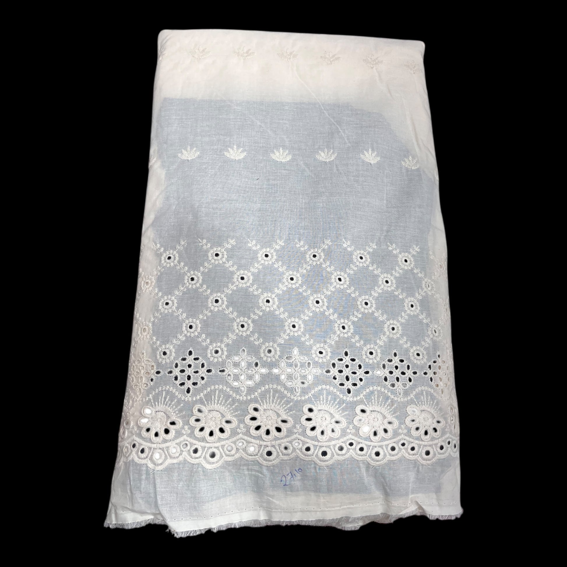  Kora Cotton Dyeable Border Pattern Chikankari Embroidered Fabric