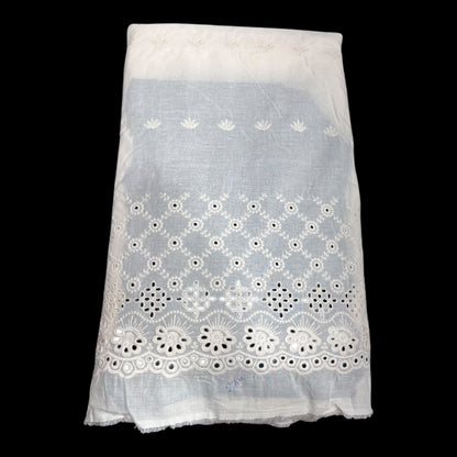  Kora Cotton Dyeable Border Pattern Chikankari Embroidered Fabric