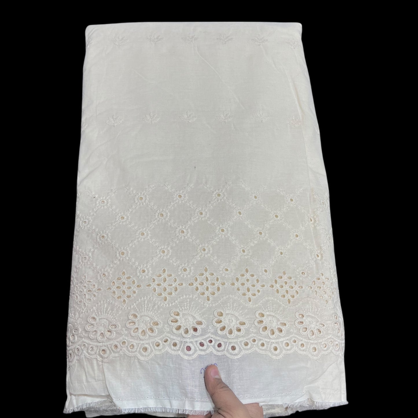  Kora Cotton Dyeable Border Pattern Chikankari Embroidered Fabric