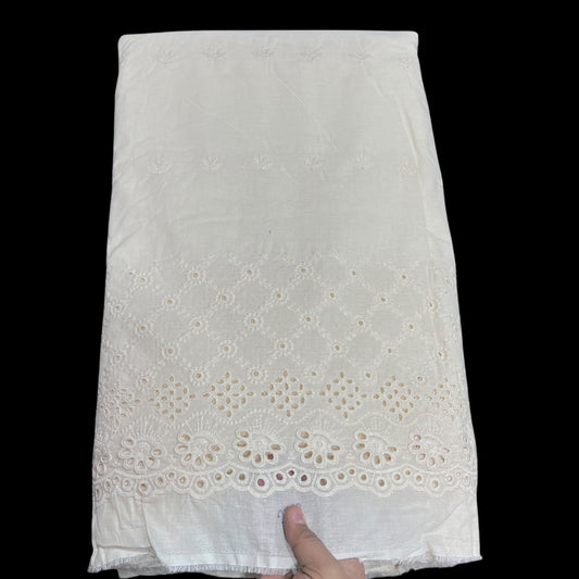  Kora Cotton Dyeable Border Pattern Chikankari Embroidered Fabric