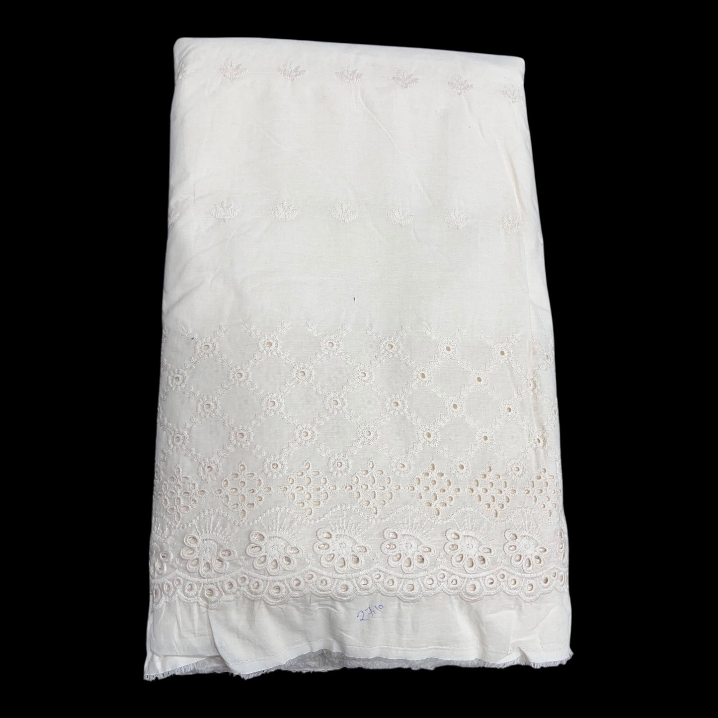  Kora Cotton Dyeable Border Pattern Chikankari Embroidered Fabric