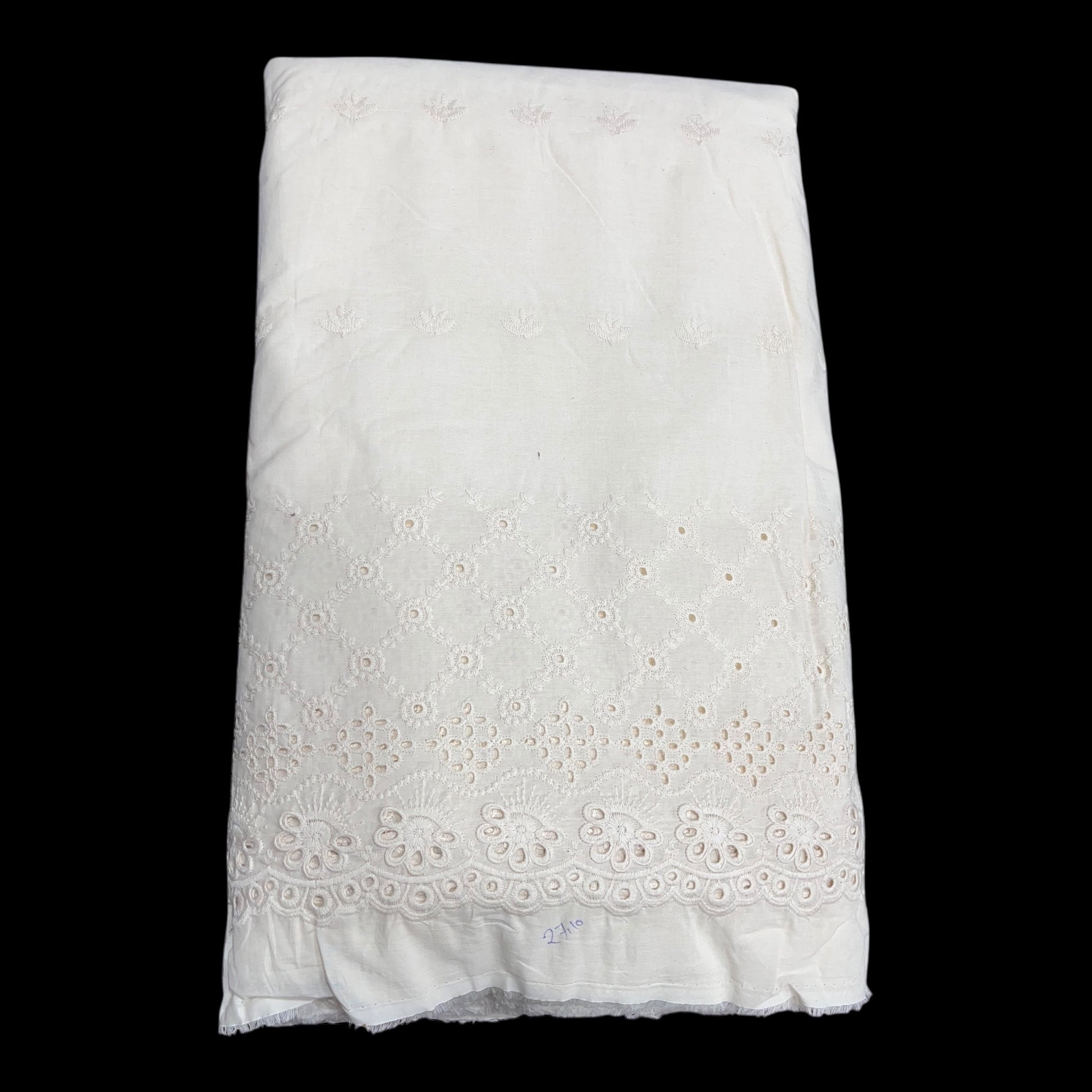  Kora Cotton Dyeable Border Pattern Chikankari Embroidered Fabric