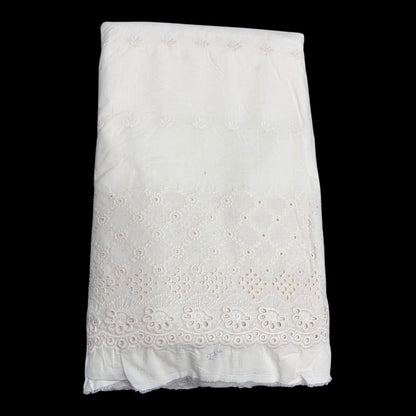  Kora Cotton Dyeable Border Pattern Chikankari Embroidered Fabric