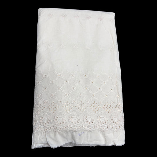  Kora Cotton Dyeable Border Pattern Chikankari Embroidered Fabric