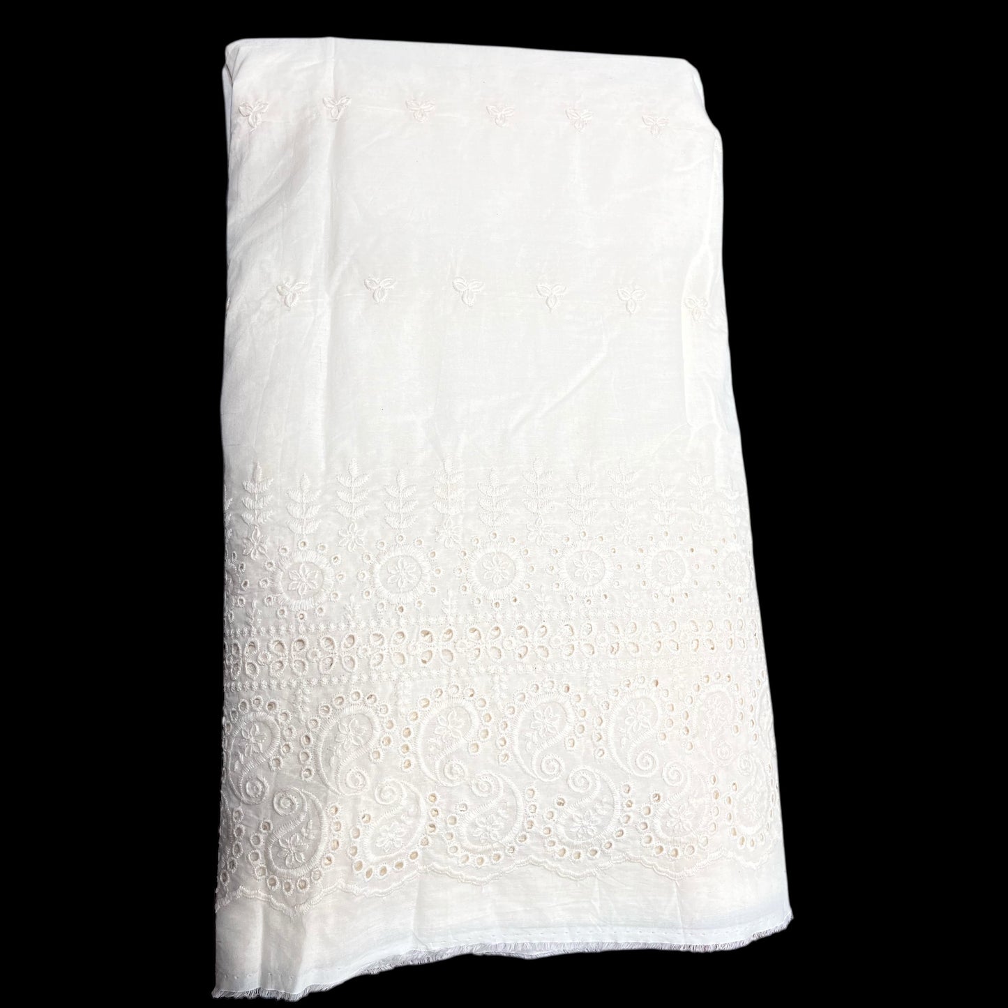 Kora Cotton Dyeable Border Pattern Chikankari Embroidered Fabric