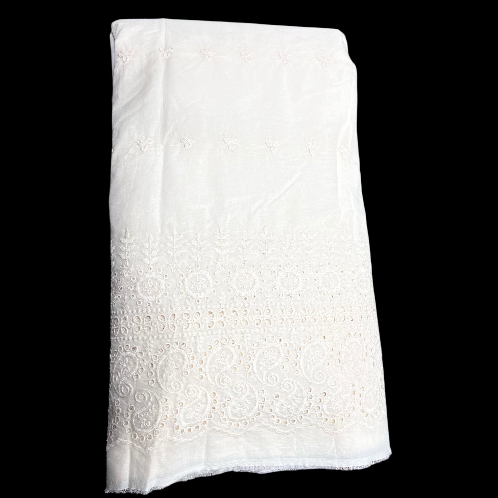 Kora Cotton Dyeable Border Pattern Chikankari Embroidered Fabric